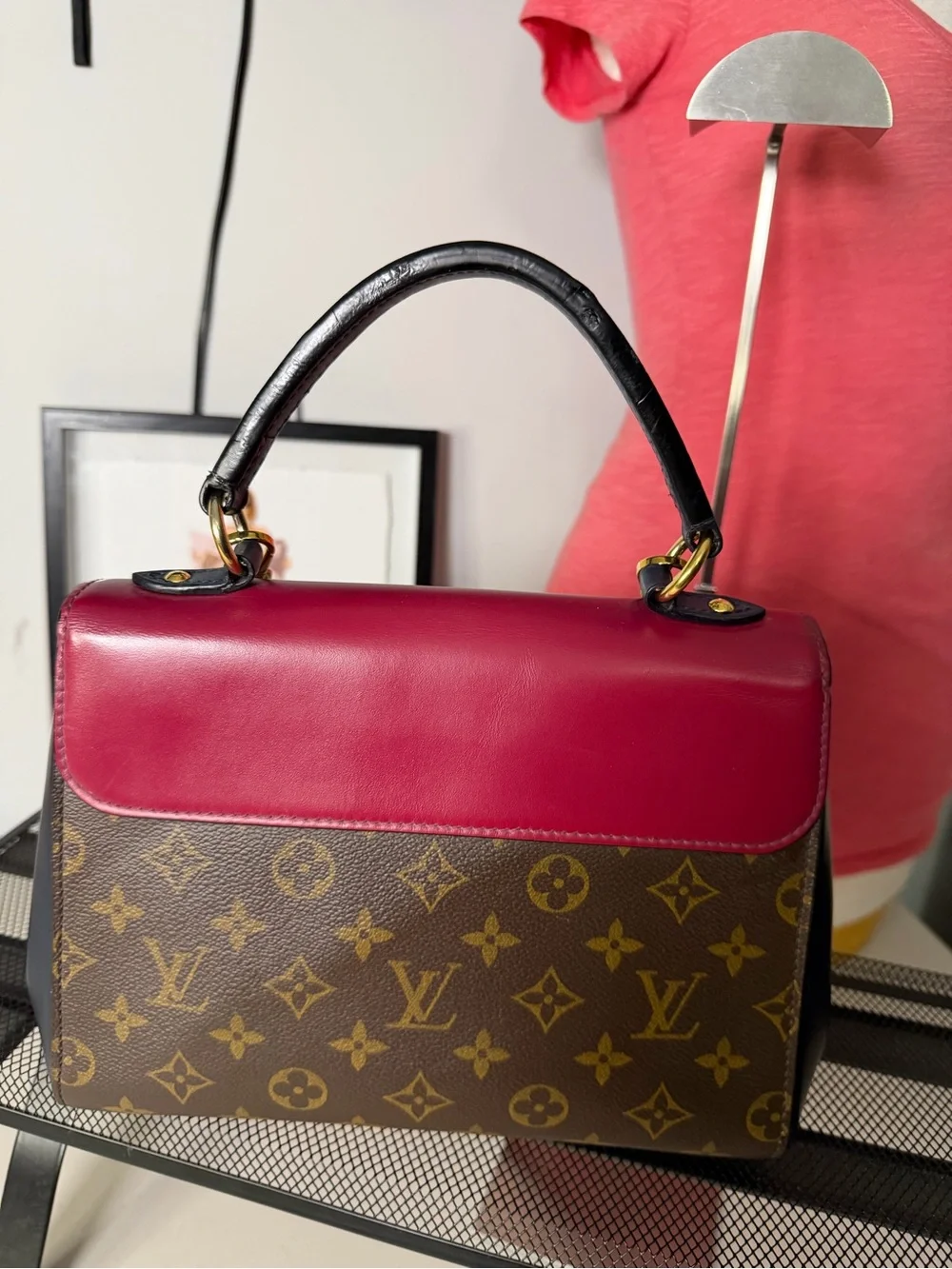 Louis Vuitton Monogram Cluny BB Red Leather Shoulder Bag + COA